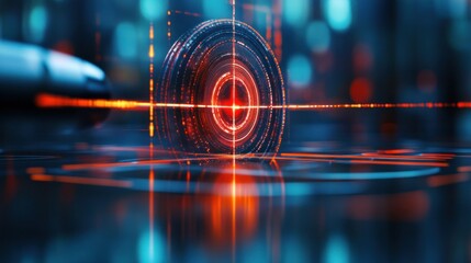 Poster - Futuristic Tech Interface:  Abstract Digital Sphere with Laser Targeting System