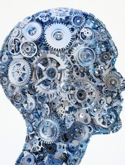 Leinwandbilder - Human head contour is filled with interlocking gears and cogs representing the concept of artificial intelligence. Generative AI