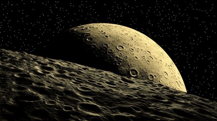 Wall Mural - Moon's surface, craters, space, starry night, cosmic landscape, science fiction