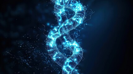 Poster - Abstract Representation of a Digital Helix Structure Illuminated with Blue Light and Creating a Futuristic Atmosphere in a Scientific Background