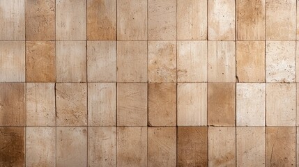 Poster - textured wooden wall with warm tone squares featuring natural grain patterns for background, interio