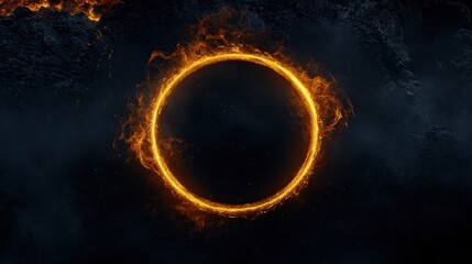 Poster - fiery orange circle against dark background, abstract art depicting motion, energy, and heat, perfec