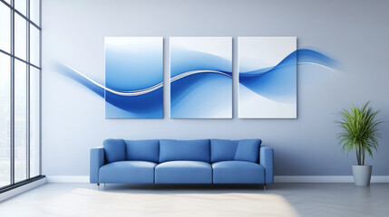 Poster - Set abstract vector banners with smooth shiny blue elements