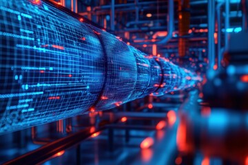 Poster - Thermal imaging highlights gas leak using high tech analysis in an industrial environment. Generative AI