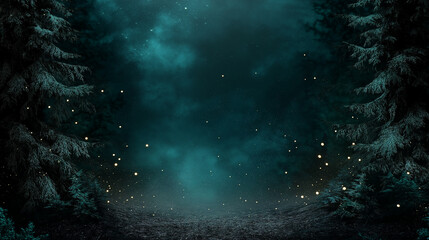 Wall Mural - A dark forest with a blue sky and stars