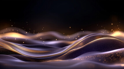 Wall Mural - A dark background with a purple wave of gold and silver