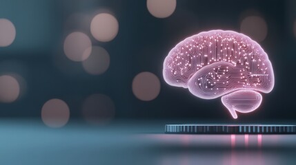 Poster - Futuristic Brain Illustration with Circuit Patterns and Bokeh Background for Automation and Technology Concepts