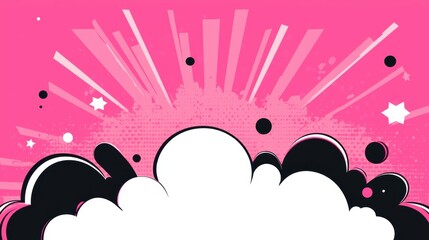 Poster - Vibrant Pink Background with Abstract Burst and Whimsical Clouds for Creative Designs and Modern Illustrations Ideal for Various Projects and Media