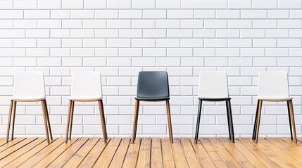 Poster - Modern Minimalist Chairs Arranged Neatly Against a Bright White Brick Wall in a Contemporary Space