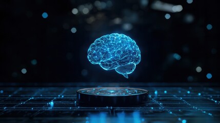 Poster - Futuristic Digital Brain Representation with Glowing Neural Connections and High-Tech Data Background