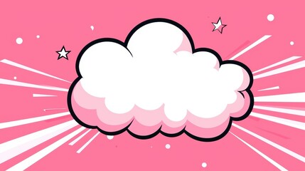 Poster - pink cloud with stars and rays of light on a bright pink background, ideal for fun designs and vibra