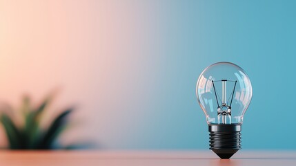 Poster - Modern Light Bulb on Table with Soft Background in Artistic and Realistic Photography Setting
