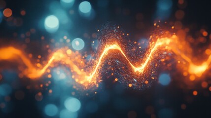 Poster - Abstract Energy Wave: Fiery Orange Trail in a Cosmic Blue Background