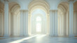 © Qaqas - Arches with columns in wall, interior gates with white pillars in palace or castle, archway frames, portal entrance, antique doorway with sun light going from outside. Realistic 3d vector illustration