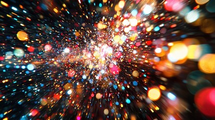 Poster - Vibrant Light Show with Realistic Bokeh Effects in a Space Background Visualizing Energy and Motion