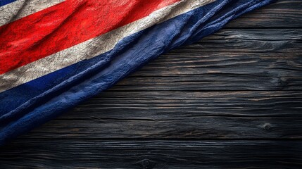 Poster - Realistic Photograph of a Union Jack Flag Draped Over a Textured Wooden Surface