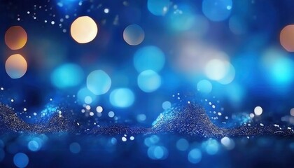 Poster - abstract deep blue bokeh lights with shimmering particles on textured surface, fantasy glow for background and design

