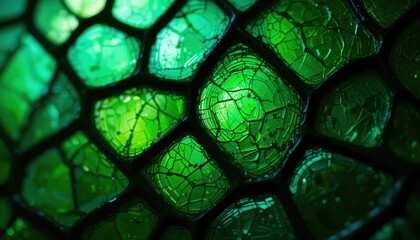 Poster - Abstract green geometric pattern with textured glass effect