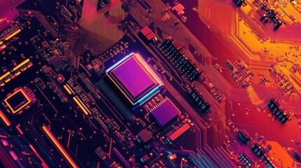 Poster - Neon Circuit Board: A Microscopic View of Technological Marvel