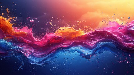 Poster - Vibrant color explosion with splashes of pink, orange, and blue in dynamic motion