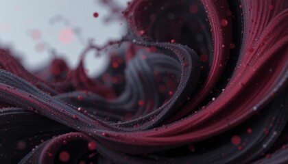 Poster - Dynamic swirls of black and red with floating particles in abstract composition