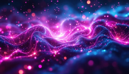 Poster - Vibrant abstract digital landscape with neon waves and lights