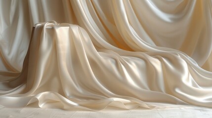 Poster - Elegant cream silk fabric draped in luxurious folds with soft lighting