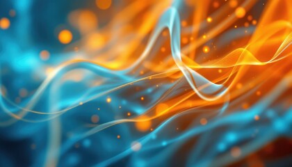 Poster - Dynamic abstract waves of blue and orange light