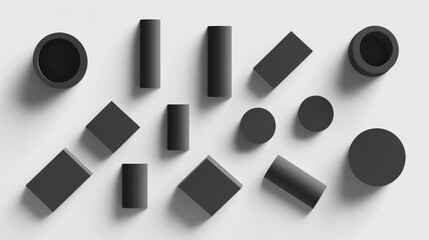 Fototapete - Shadow effect of paper like shapes on transparent background. Realistic 3d vector illustration set of straight linear forms with dimensional shade with soft blurred edges. Design overlay layout.