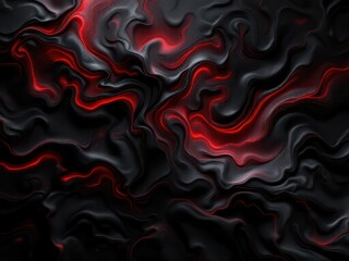 Poster - Abstract black and red fluid waves with glossy texture