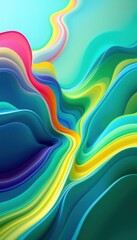 Poster - Vibrant abstract waves in multicolored fluid forms and smooth curves