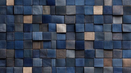 Poster - Textured Blue Tiles Arrangement in Various Shades of Blue for a Unique Decorative Background in Home Interior and Artistic Design Projects