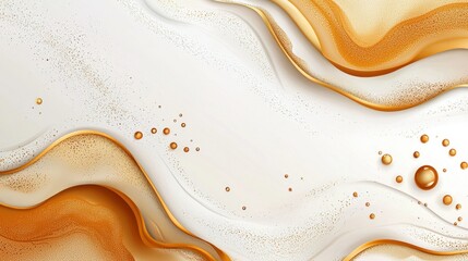 Poster - Abstract fluid art design featuring gold and white waves with sparkling details perfect for modern decor, invitations, and digital backgrounds