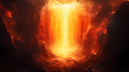 Wall Mural - Mysterious cavern entrance engulfed in fiery light. Portal to the Netherworld. Illustration