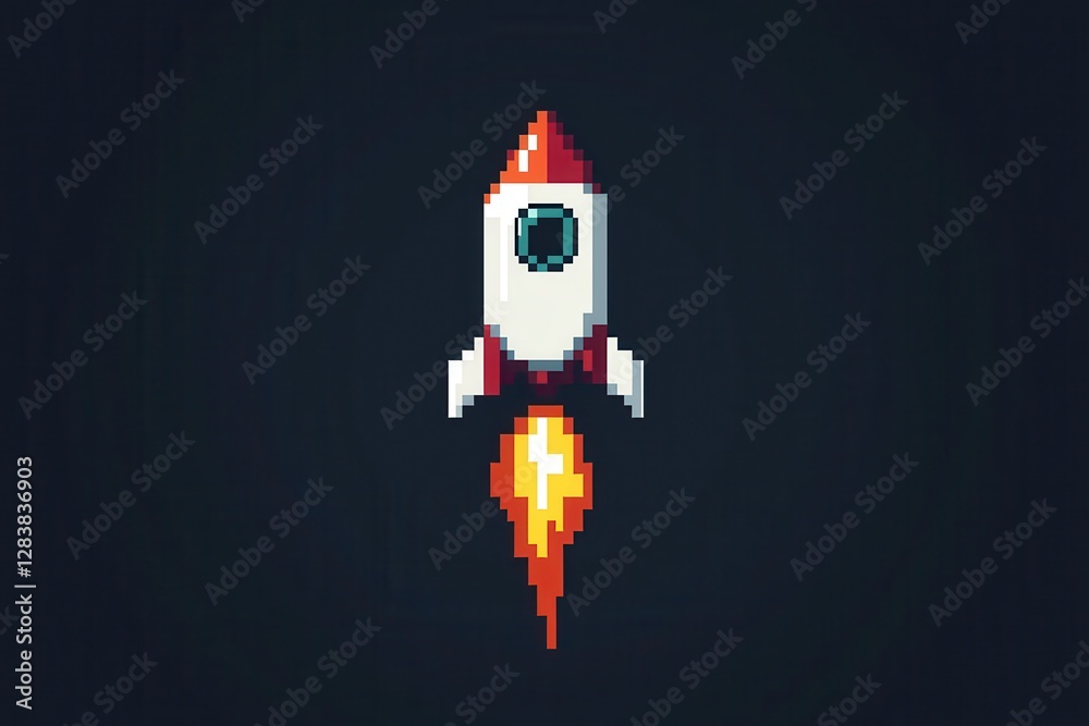 Pixel Art Rocket Launching into Space 8 bit Spacecraft Blast Off Stock ...