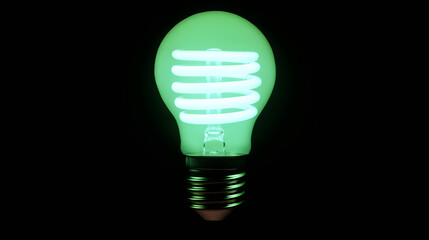 Poster - Glowing green energy-saving compact fluorescent light bulb casting bright light, representing sustainable illumination technology