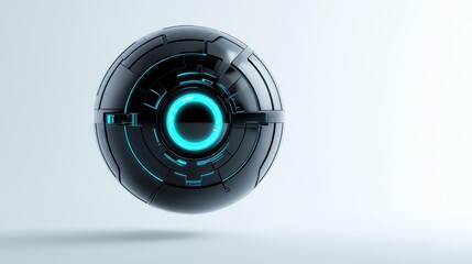 Poster - Futuristic floating sphere with neon blue accents against a minimalistic background, symbolizing technology, innovation, and digital concepts in design