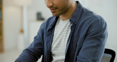 Aufkleber - Smile, businessman typing at desk with computer for research on online article, review or networking. Email feedback, web search and happy man in modern office working on business development report.