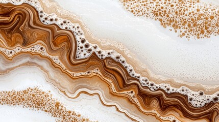 Poster - Abstract wave patterns with harmonious shades of white and brown, featuring fluid lines and bubbles, perfect for backgrounds and artistic designs
