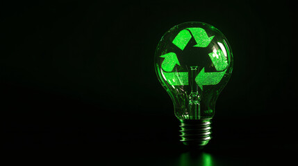 Poster - Light bulb with glowing green recycle symbol promoting eco-friendly practices and raising environmental awareness