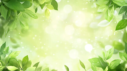 Poster - Beauty treatment, wellness spa, natural organic cosmetics, aromatherapy, or ecology concept with green leaves and bokeh background