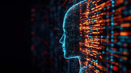 Poster - Persons head with glowing light symbolizing artificial intelligence in virtual reality environment