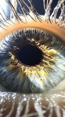 Poster - This striking close-up reveals the complex details of a human eye, emphasizing the delicate textures and captivating hues surrounding the pupil