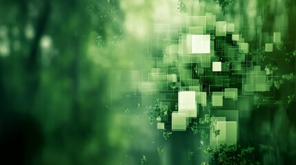 Fototapete - Digital green pixels blending organic textures, symbolizing technological harmony with natural ecosystems
