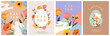 © Tanya - Happy Easter Set of greeting cards, posters, holiday covers. Trendy design with typography, spring hand drawn flowers, dots, eggs and bunny in pastel colors. Modern art minimalist style.