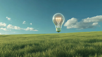 Aufkleber - Glowing lightbulb suspended above verdant landscape, representing renewable energy innovation and environmental consciousness