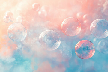 Poster - Pastel-colored bubbles float in a dreamy, ethereal sky, creating a whimsical and serene atmosphere.