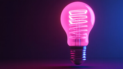 Aufkleber - Pink light bulb is glowing with spiral filament on a dark background, creating a vibrant and electric atmosphere
