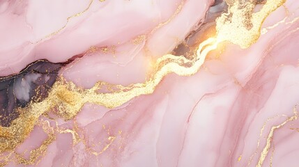 Poster - Ethereal Marble Fusion A Captivating Interplay of Pink Gold and Light Shimmering in an Abstract Visually Stunning Composition