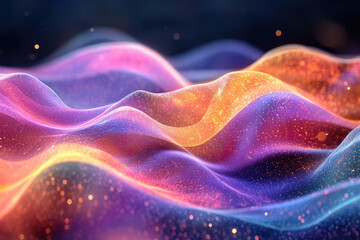 Poster - Abstract colorful waves with glittering particles, creating a dreamy, ethereal landscape.